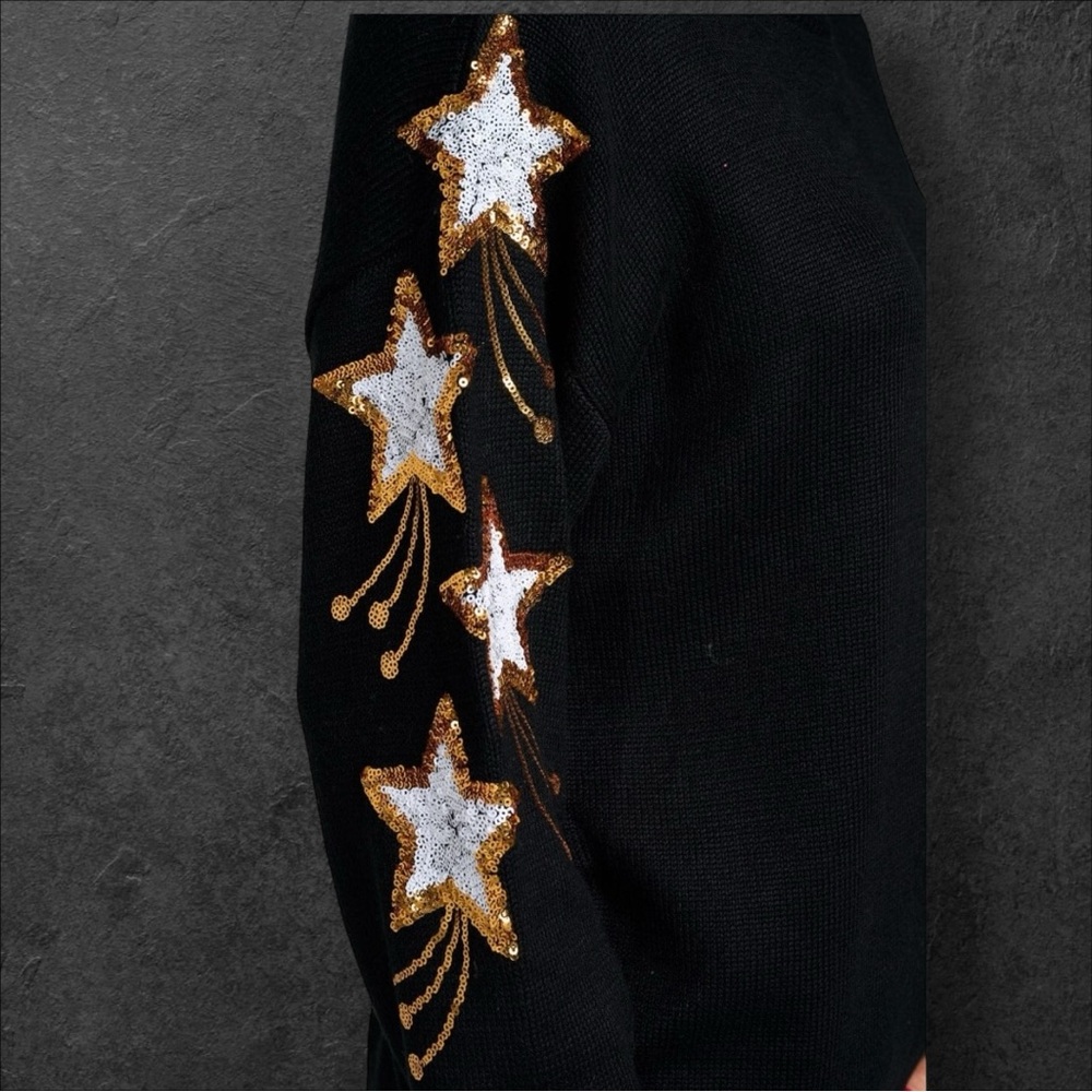 PEACH LOVE CALIFORNIA black gold star accents beautiful sweater S M L - Picture 5 of 10